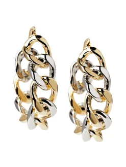 Misook Accessories|Earrings|Two Tone 14K Gold & Rhodium Chain Link Hoop Earrings