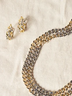 Misook Accessories|Earrings|Two Tone 14K Gold & Rhodium Chain Link Hoop Earrings