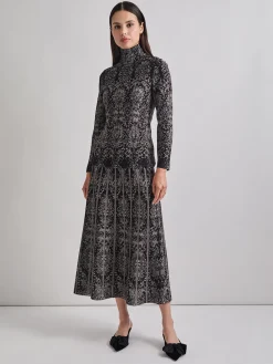 Misook Tops & Tees|Two-Tone Damask Jacquard Knit Tunic