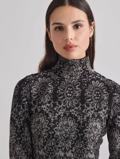 Misook Tops & Tees|Two-Tone Damask Jacquard Knit Tunic