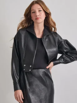 Misook Jackets & Coats|Vegan Leather Cropped Moto Jacket