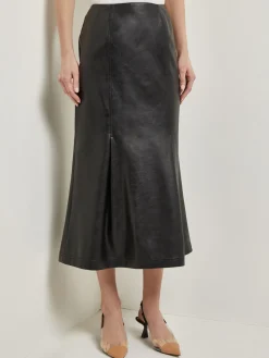 Misook Skirts|Vegan Leather Front Pleat Trumpet Skirt