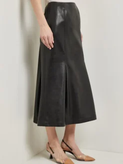 Misook Skirts|Vegan Leather Front Pleat Trumpet Skirt