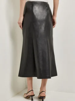 Misook Skirts|Vegan Leather Front Pleat Trumpet Skirt