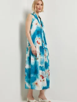 Misook Dresses|Watercolor Removable Shawl Collar Crepe Maxi Dress