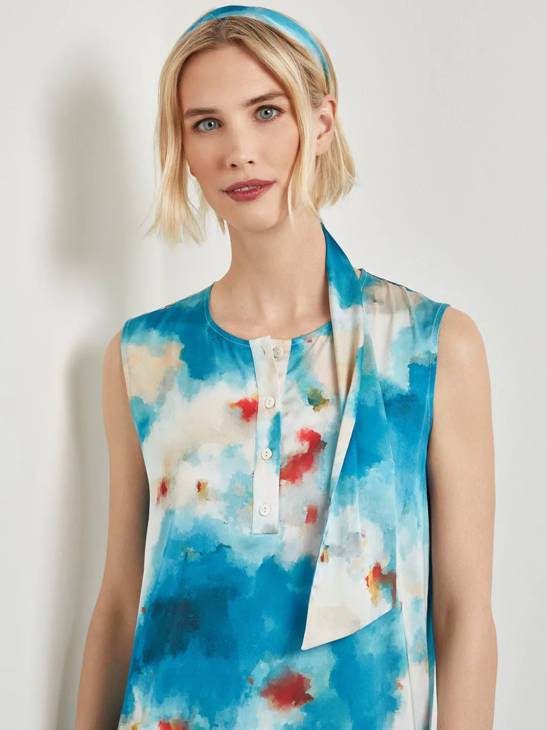 Misook Dresses|Watercolor Removable Shawl Collar Crepe Maxi Dress