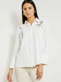Misook Blouses & Shirts|Tops & Tees|White Floral Top - Crepe de Chine Blouse |