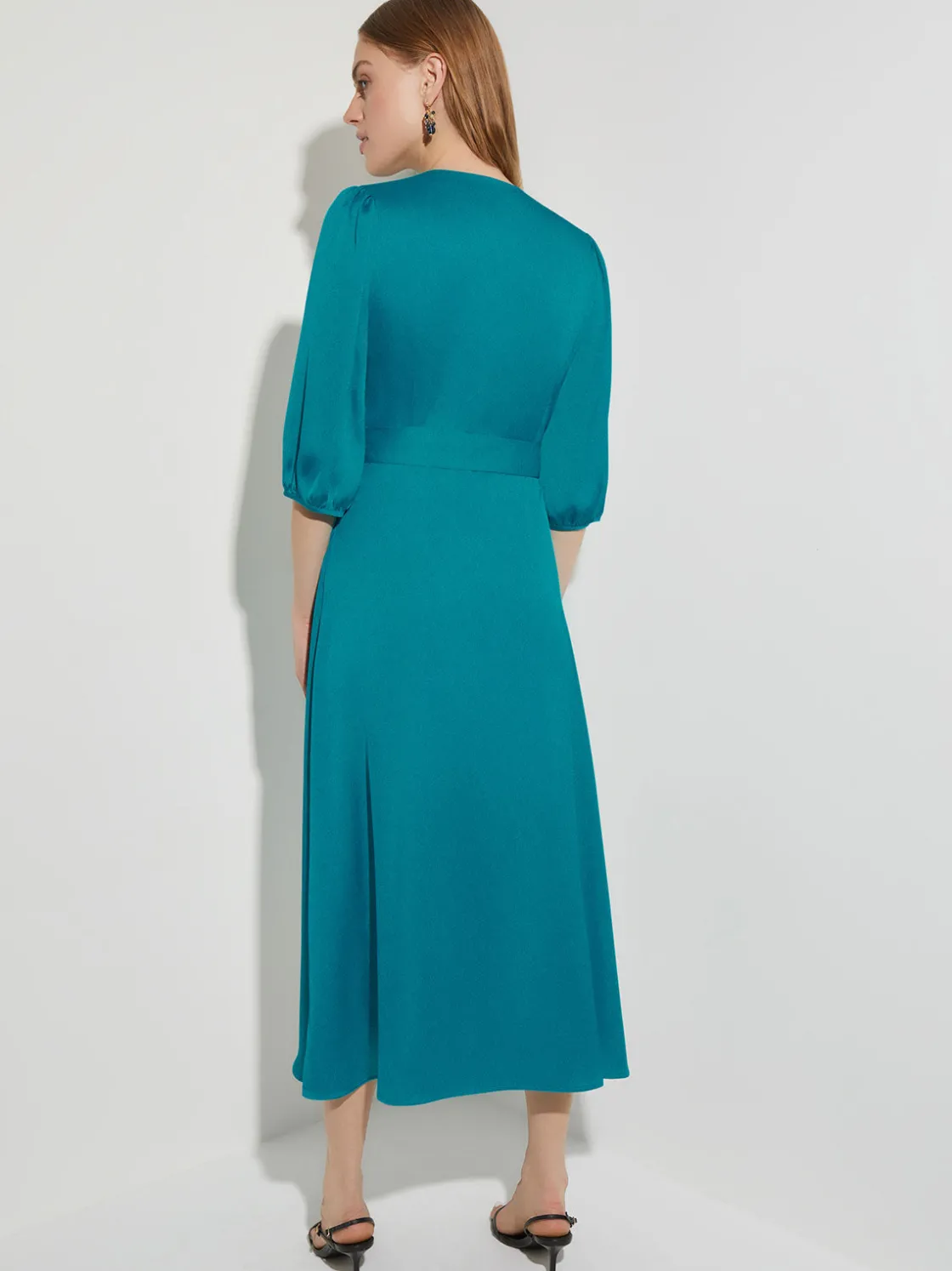 Misook Dresses|Woven Tie-Waist Balloon Sleeve Dress